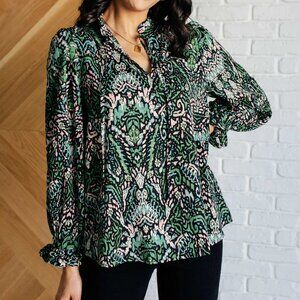 NWT Damask Print Blouse - Size XXL, Elegant & Versatile Design - Boutique Luxury